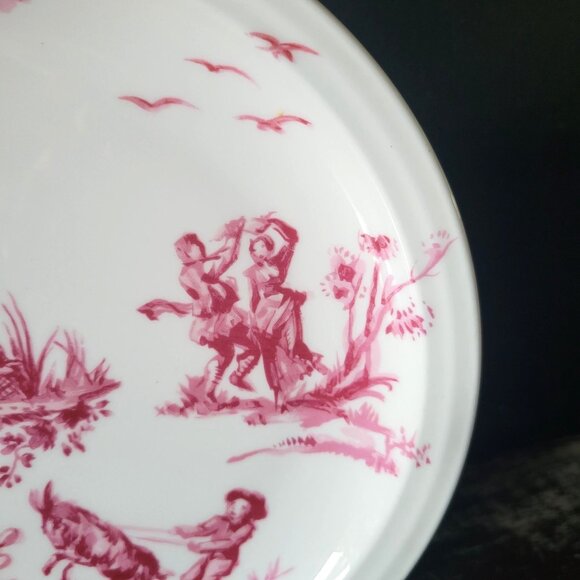 Antique French Aluminite Frugier Pink Toile Decorative Porcelain Plate - 8.625" - Picture 3 of 6